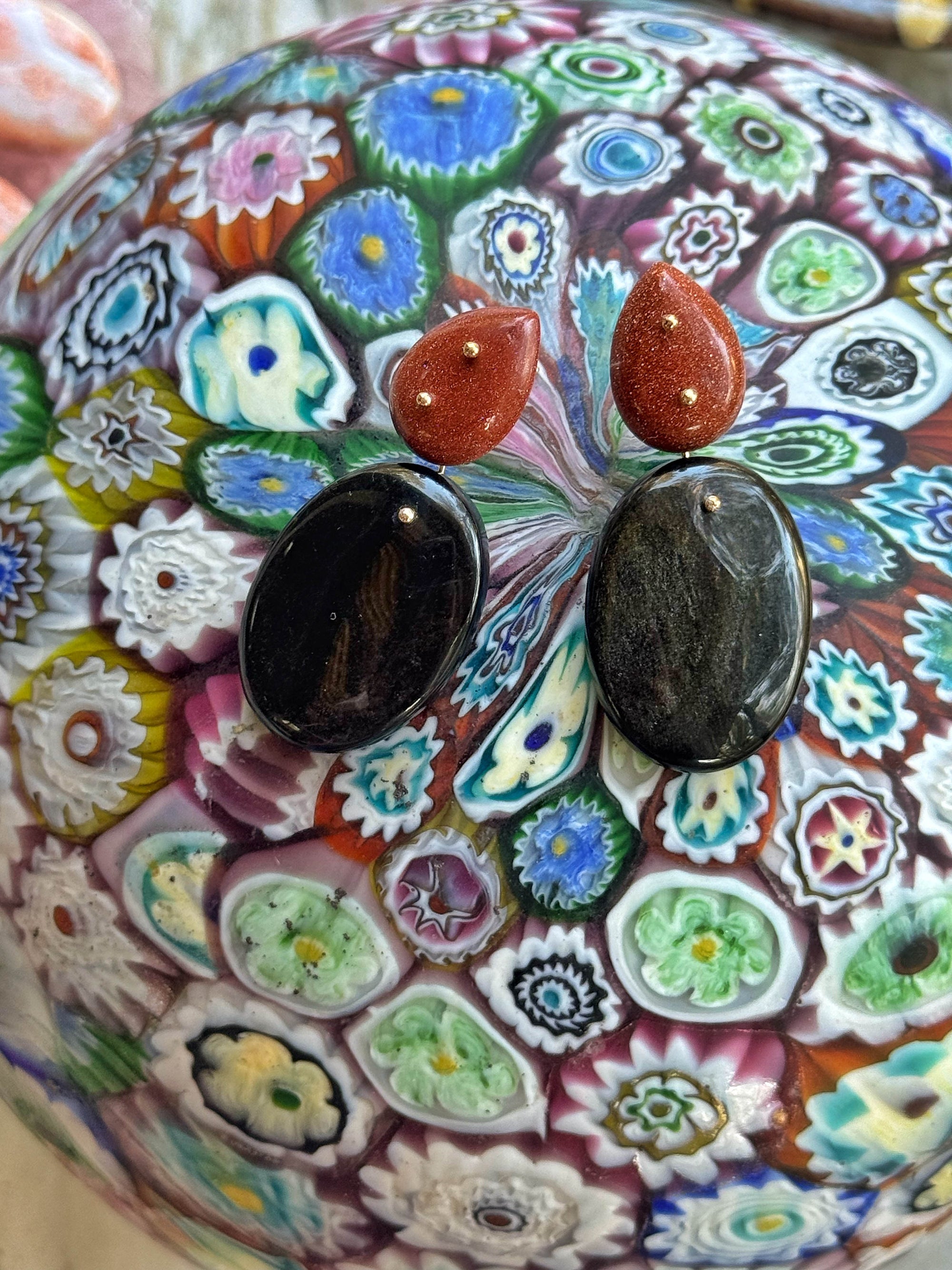 Mobile Earrings Goldstone Obsidian