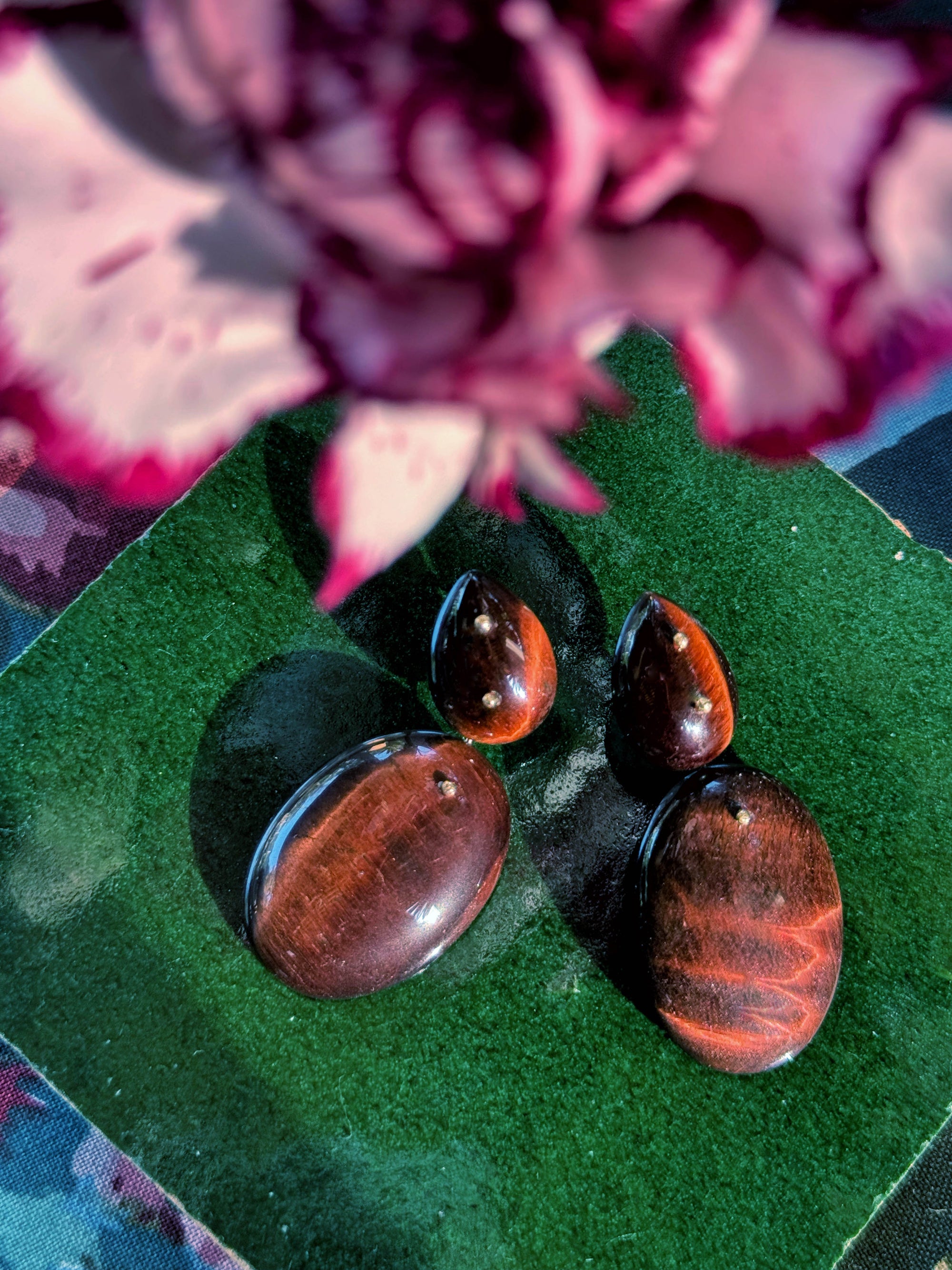 Mobile Earrings Double Red Tigers Eye