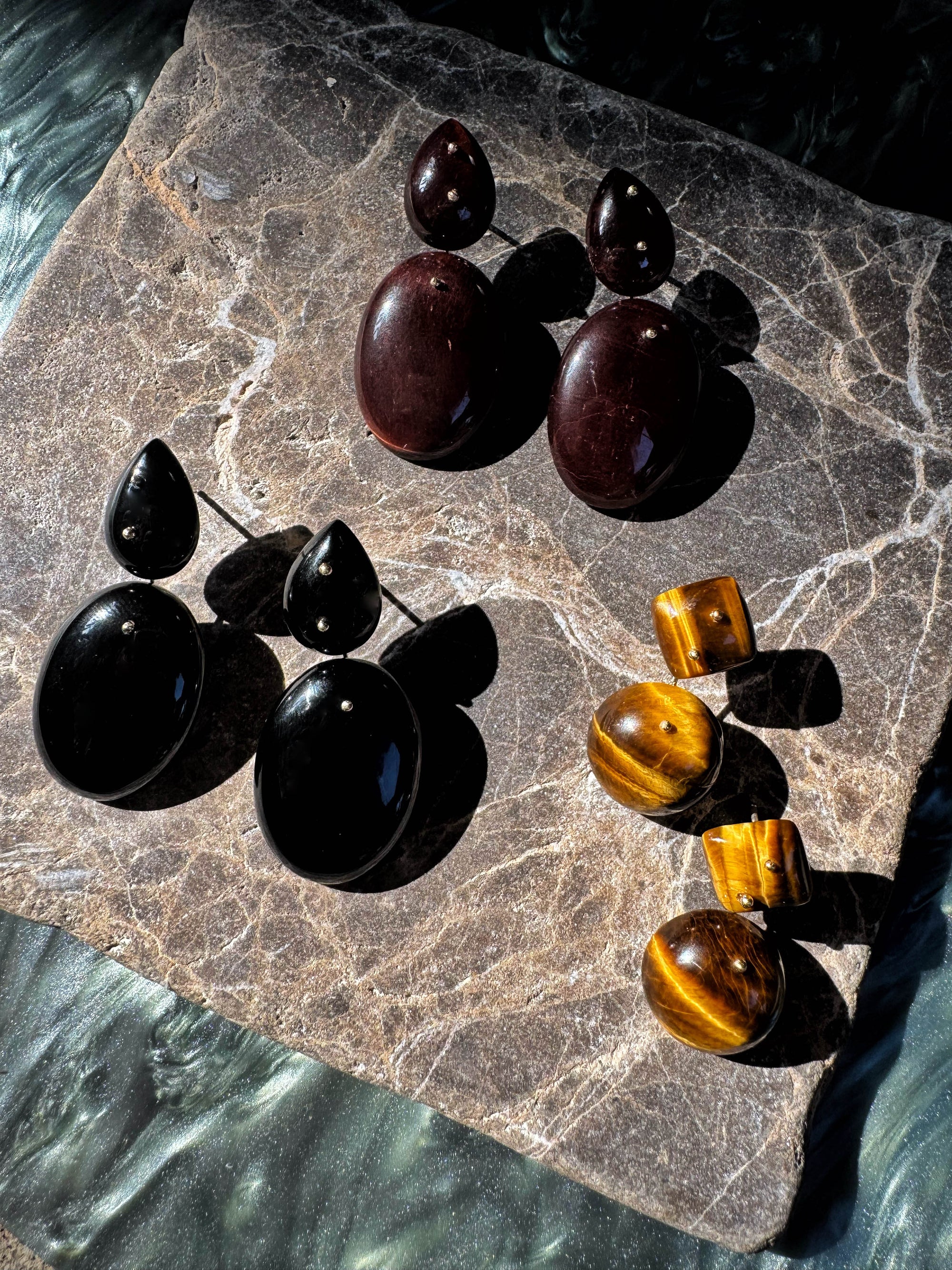 Mobile Earrings Double Red Tigers Eye