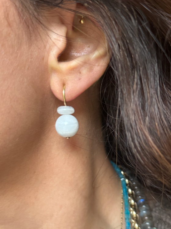 Pom Pom Hooplet Earrings Moonstone