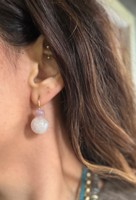 Pom Pom Hooplet Earrings Kunzite Rose Quartz