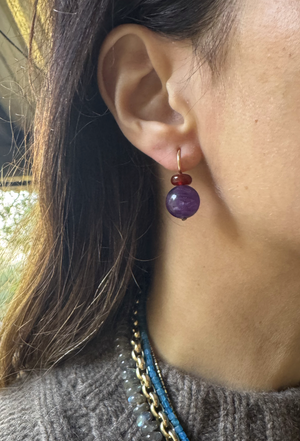 Pom Pom Hooplet Earrings Carnelian Amethyst