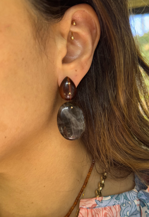 Mobile Earrings Red Tigers Eye Smoky Quartz Oval