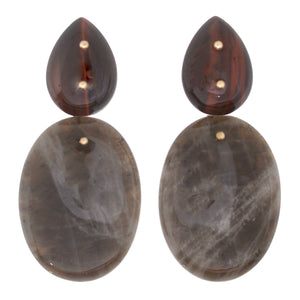 Mobile Earrings Red Tigers Eye Smoky Quartz Oval