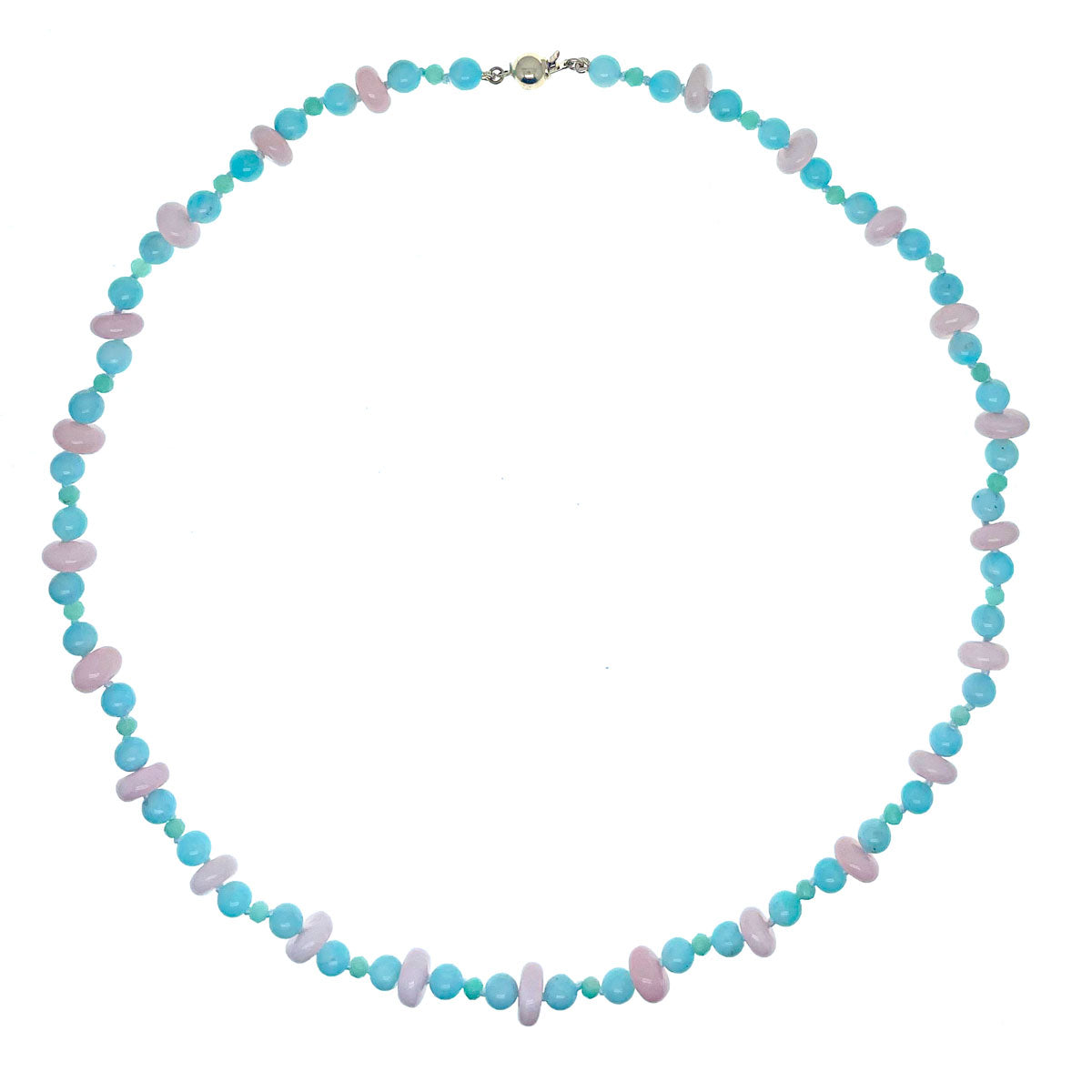 Beaded Pink Opal, Amazonite and Chrysoprase Necklace