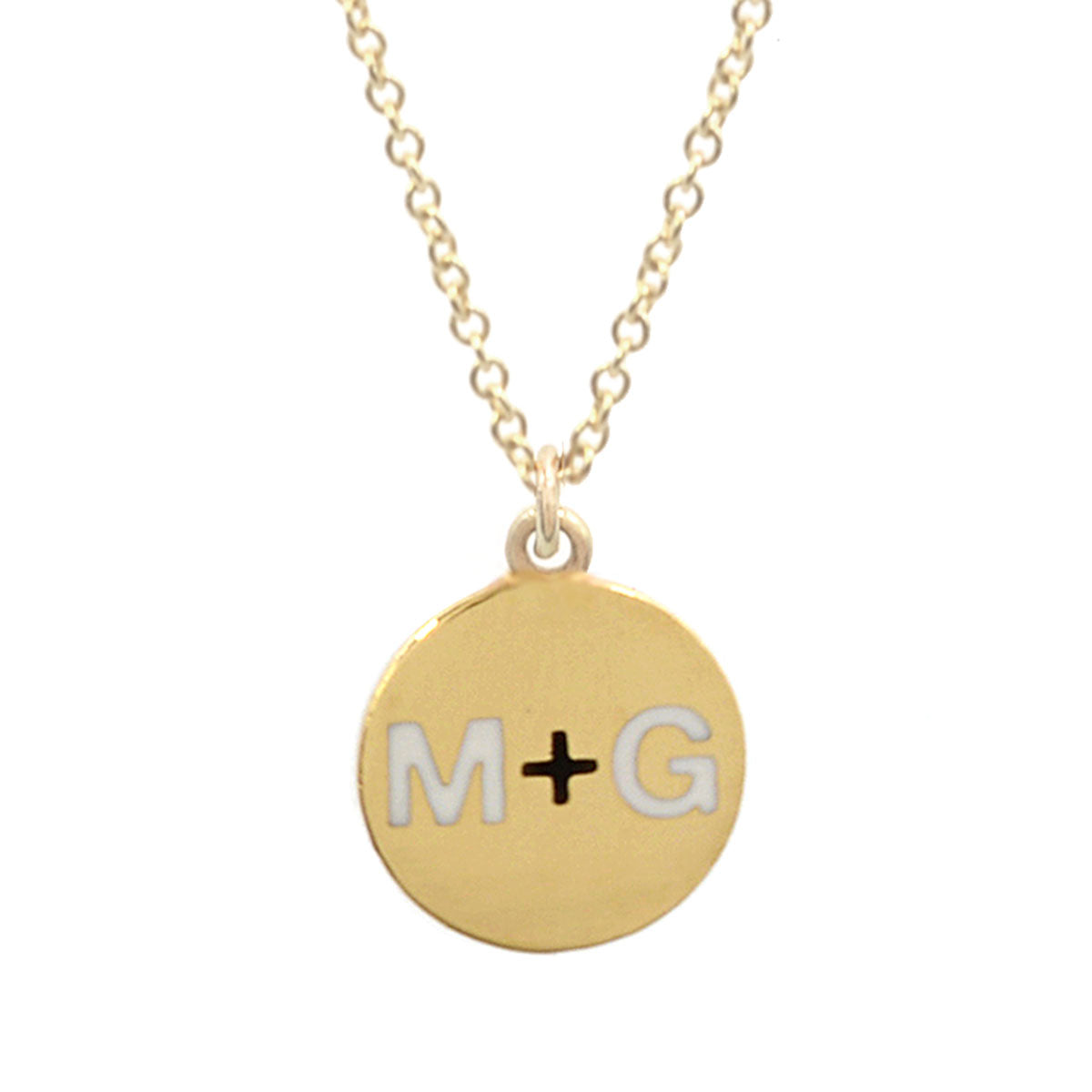 Custom Enamel Round Two Initial Necklace With Heart, Star or Plus Sign